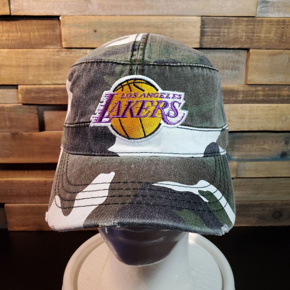 LA Lakers Hat Mens Camo Military Strap Back Distressed NBA Los Angeles Cap